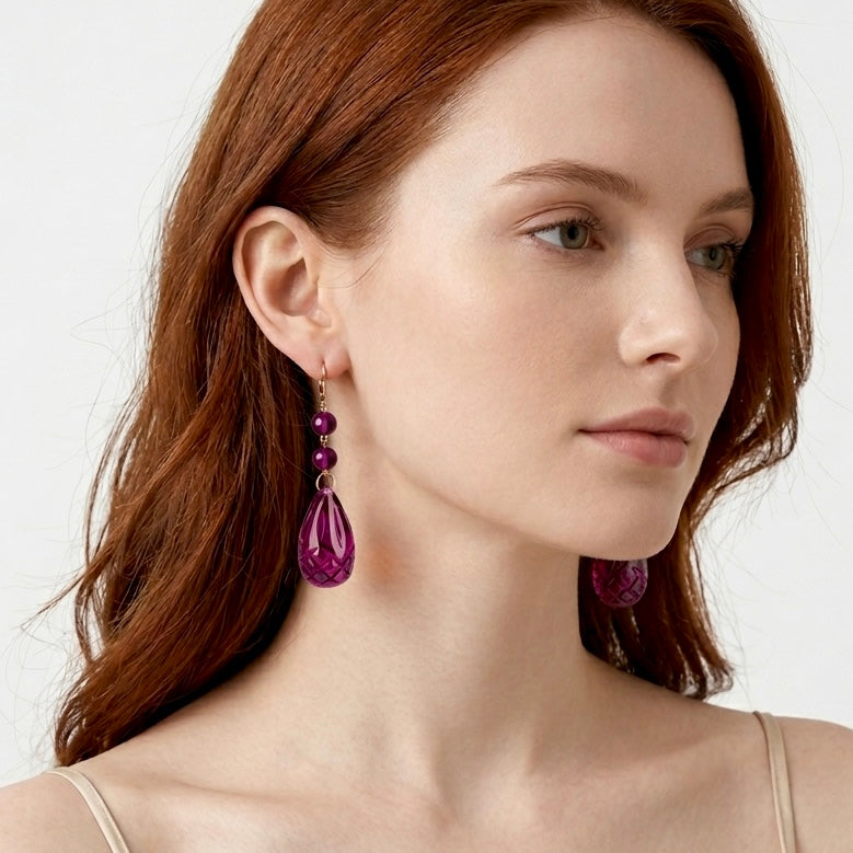 Etched Teardrop Earrings Deep Purple