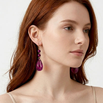 Etched Teardrop Earrings Deep Purple