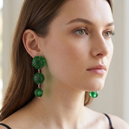 BESTSELLER Etched Drip Stud Earrings Emerald Green