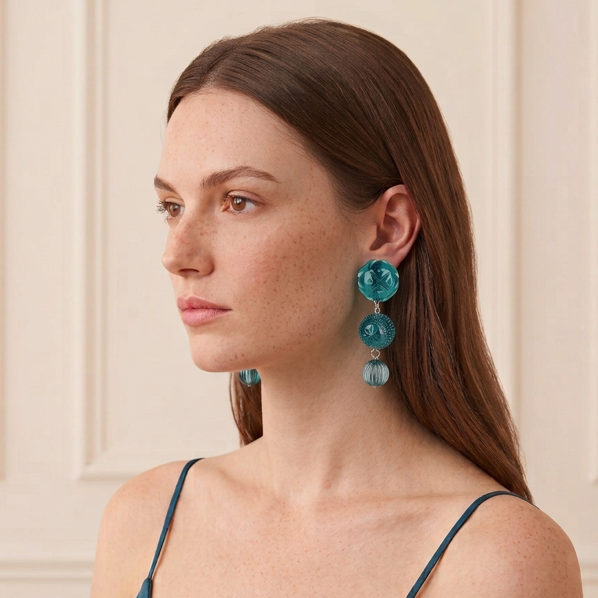 Etched Drip Stud Earrings Indigo