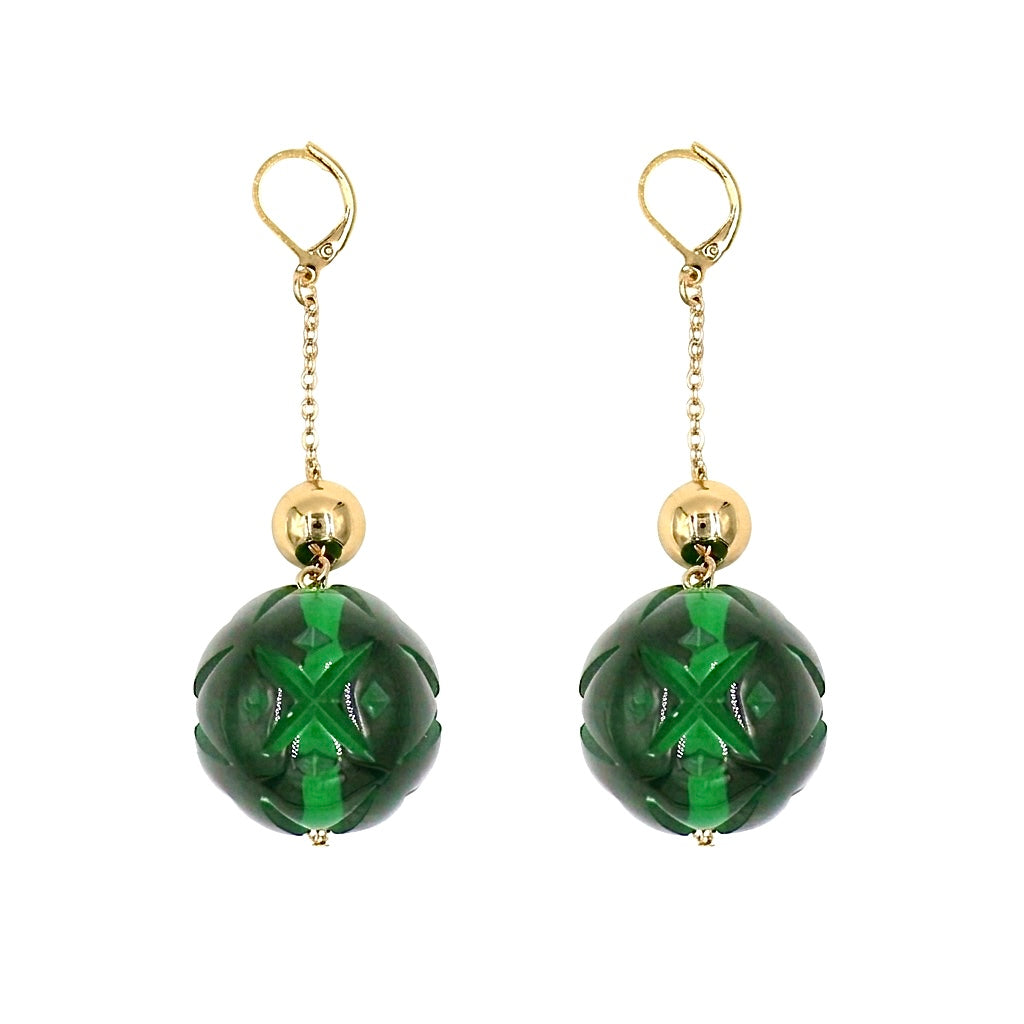 LAST FEW Crystal Ball Drop Earrings Emerald Green