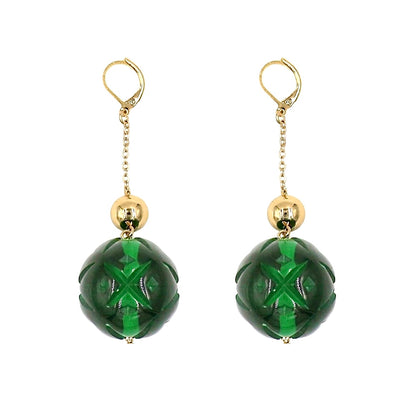 LAST FEW Crystal Ball Drop Earrings Emerald Green
