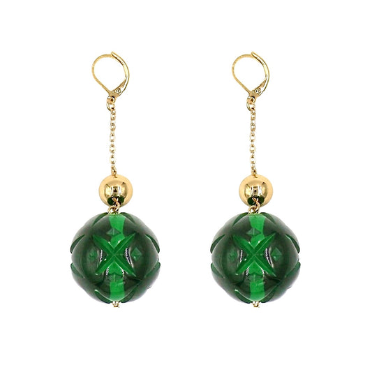 LAST FEW Crystal Ball Drop Earrings Emerald Green