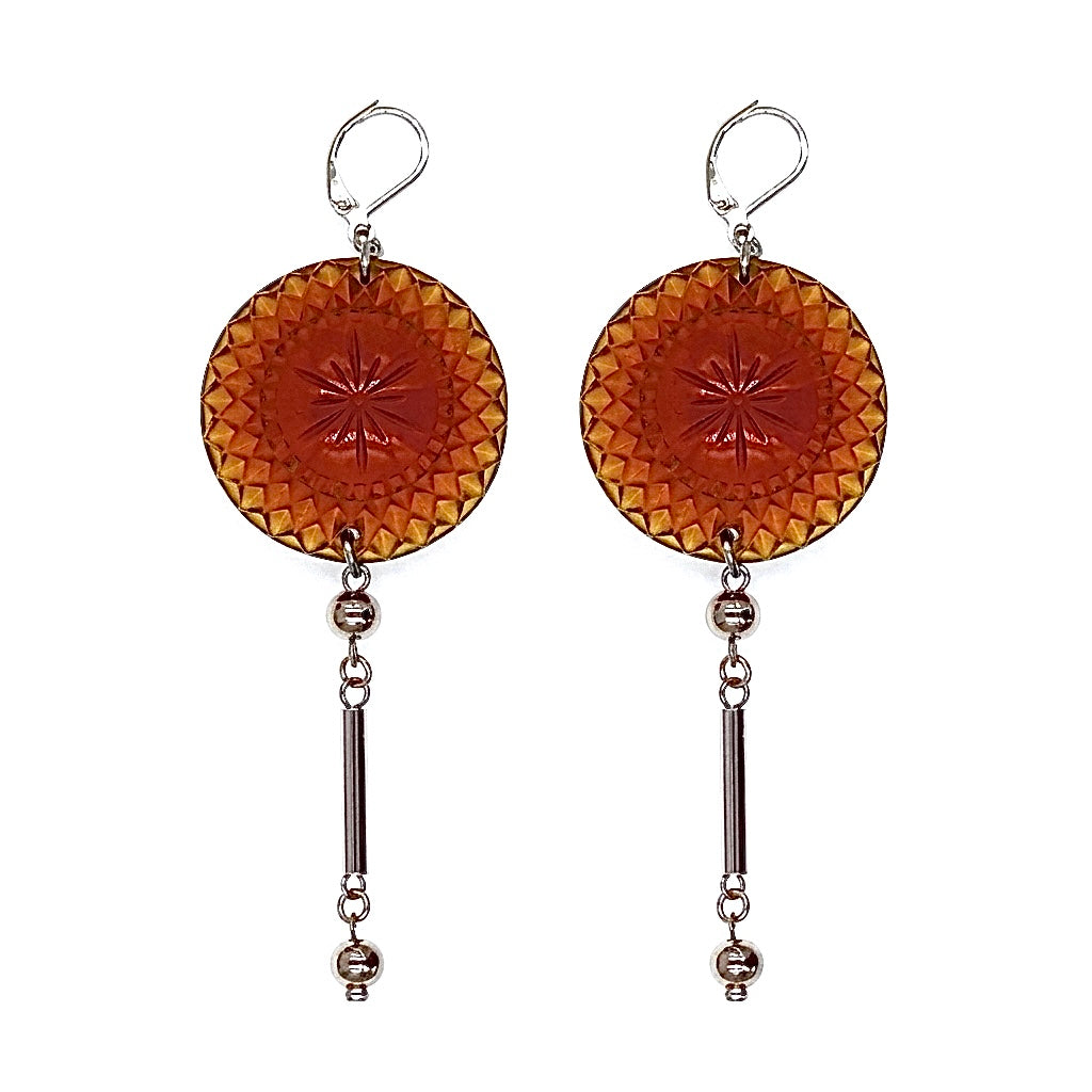 Etched Disc Bar Earrings Amber