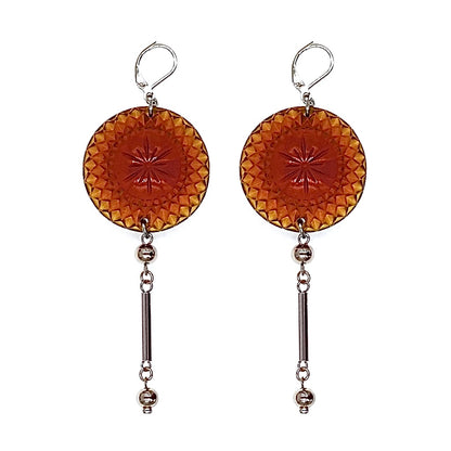 Etched Disc Bar Earrings Amber