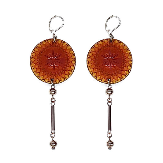 Etched Disc Bar Earrings Amber