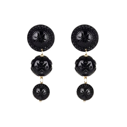 Hand Carved Drip Disc Earrings Black