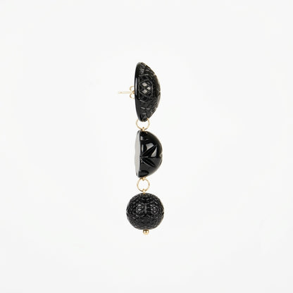 Hand Carved Drip Disc Earrings Black