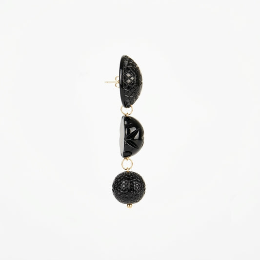 Hand Carved Drip Disc Earrings Black