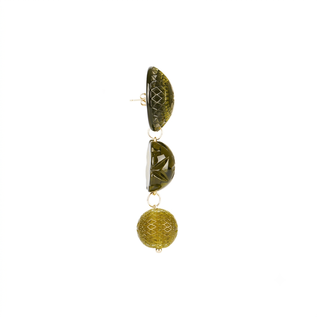 Drip Crystal Stud Earrings Olive