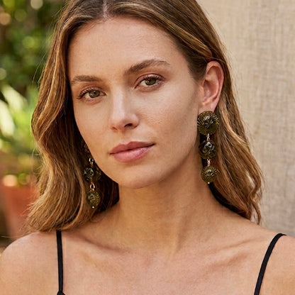 Drip Crystal Stud Earrings Olive