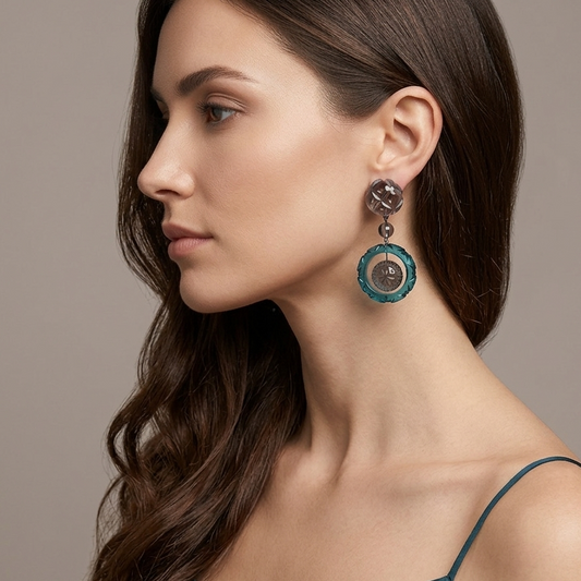 Frosted Ball & Circle Stud Earrings Indigo & Grey