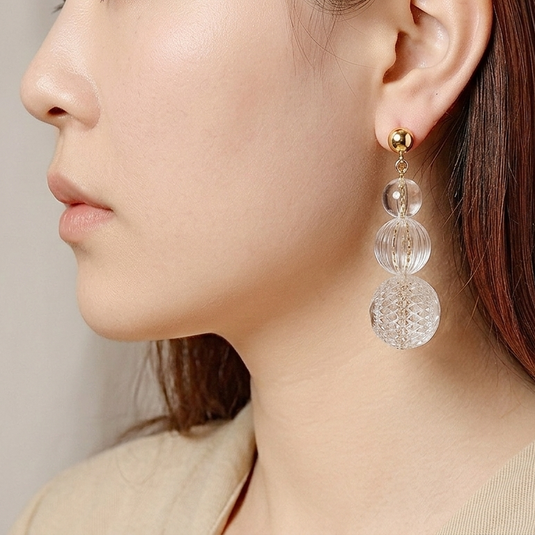 [MADE-TO-ORDER] Triple Ball Stud Earrings Vintage Clear