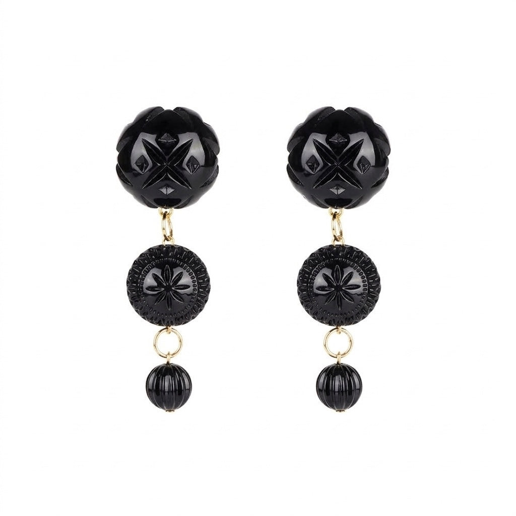 Etched Drip Stud Earrings Black