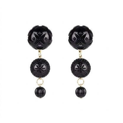 Etched Drip Stud Earrings Black