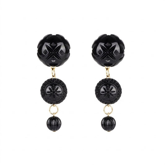 Etched Drip Stud Earrings Black