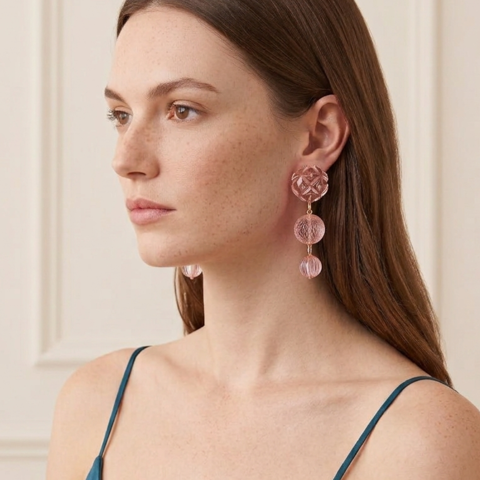 Etched Drip Stud Earrings Rosé