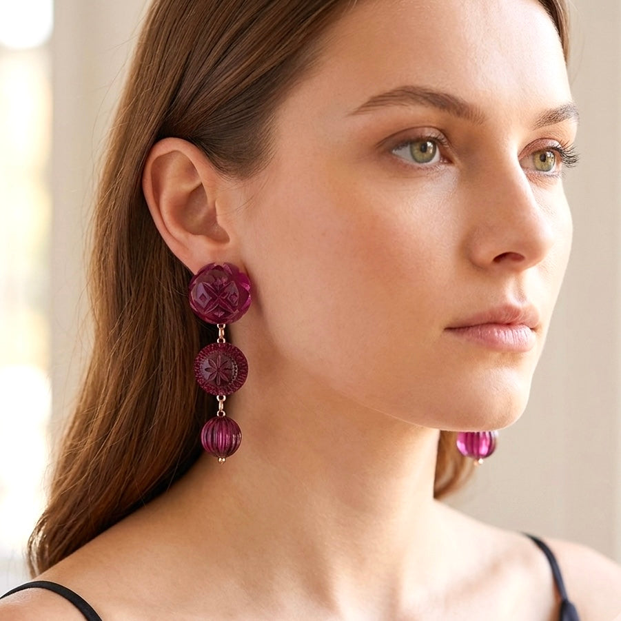 Etched Drip Stud Earrings Deep Purple