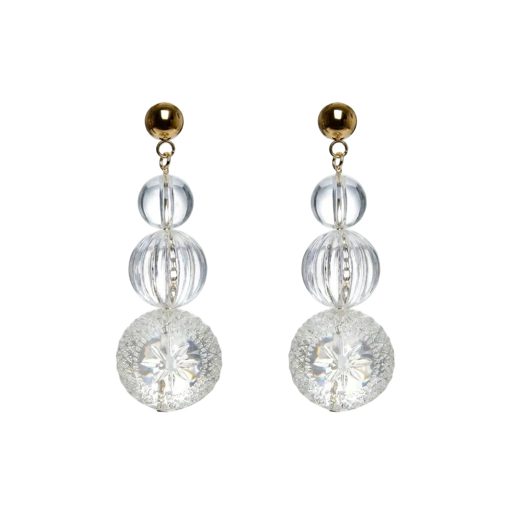 Triple Ball Stud Earrings Vintage Clear