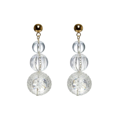 Triple Ball Stud Earrings Vintage Clear