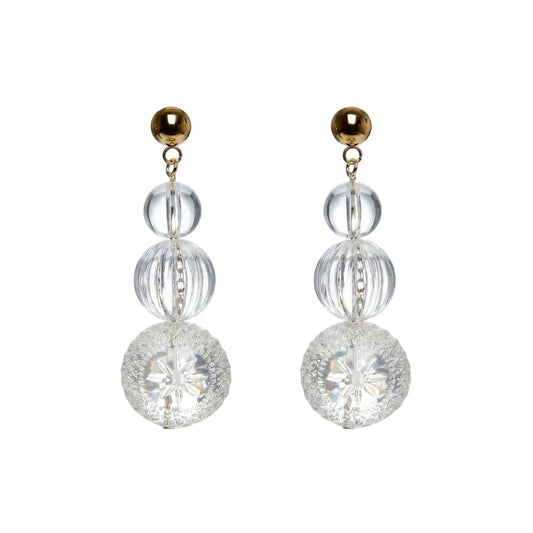 Triple Ball Stud Earrings Vintage Clear