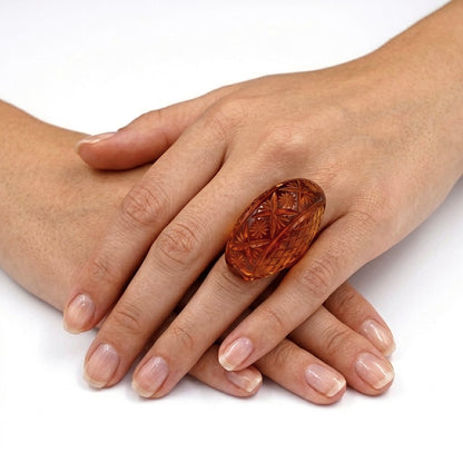 Etched Oval Ring Amber