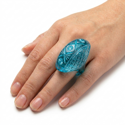 Etched Oval Ring Aqua