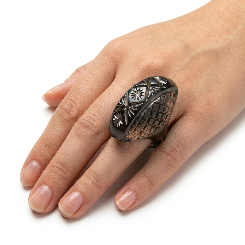 Etched Oval Ring Dark Grey