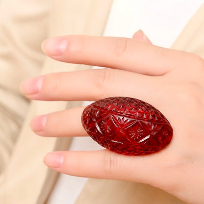 Etched Oval Ring Burgundy