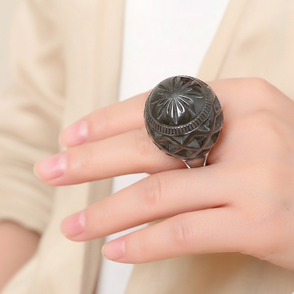 Large Dome Ring Dark Grey