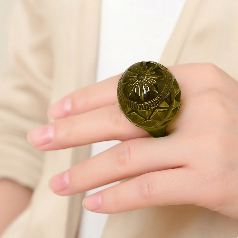 LOW STOCK Large Dome Ring Olive