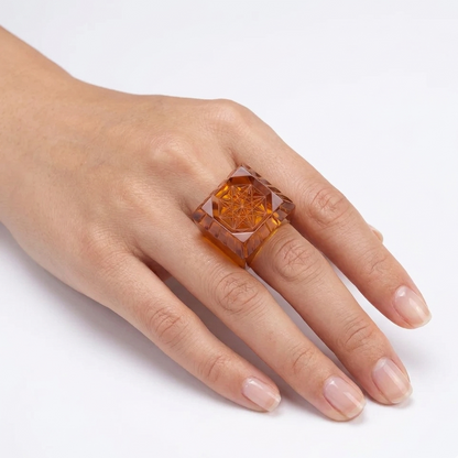 Etched Square Ring Amber