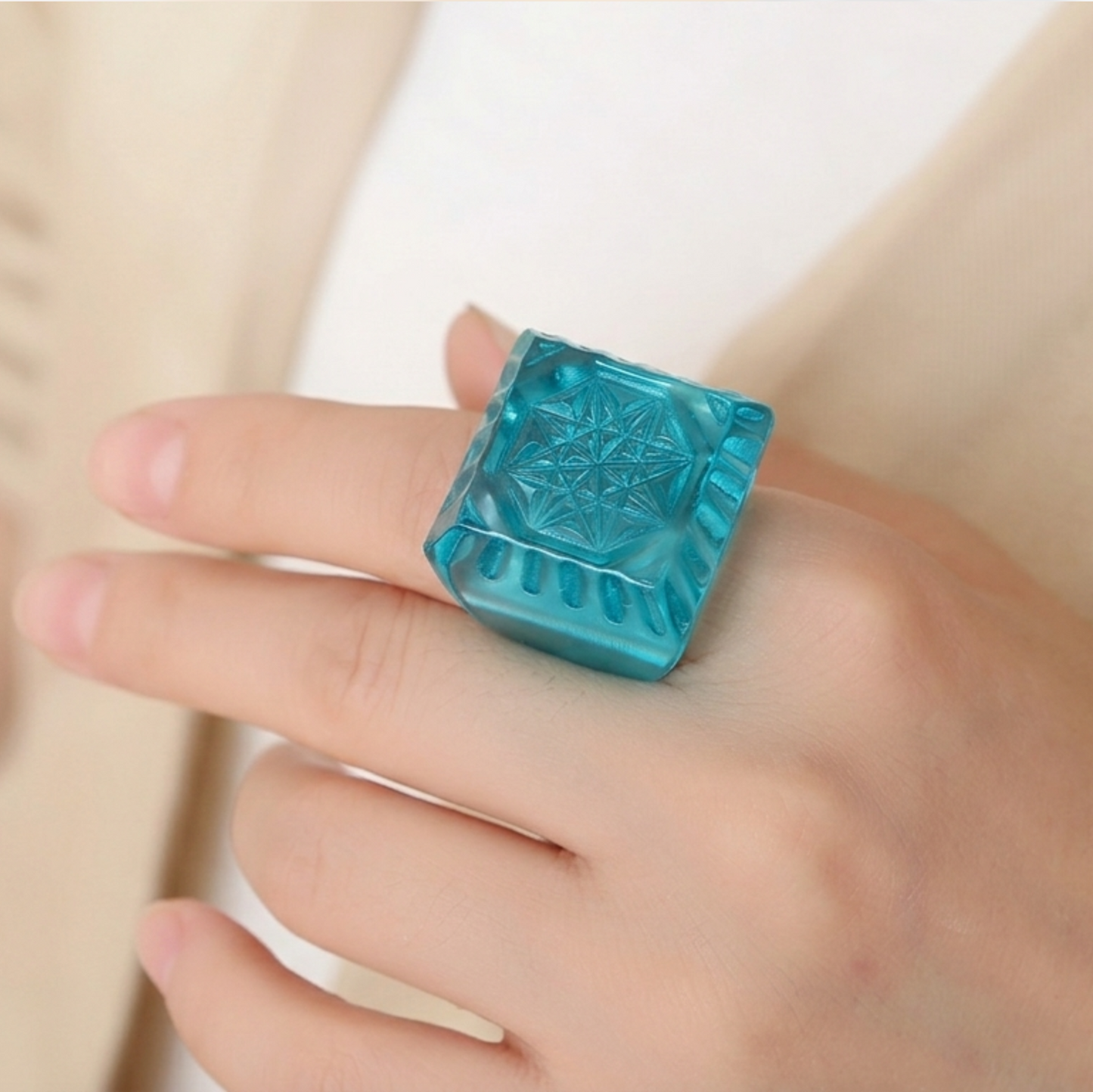 Etched Square Ring Aqua