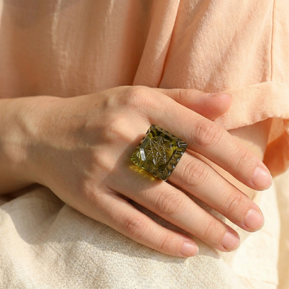 Etched Square Ring Olive