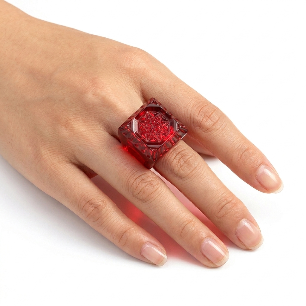 Etched Square Ring Burgundy