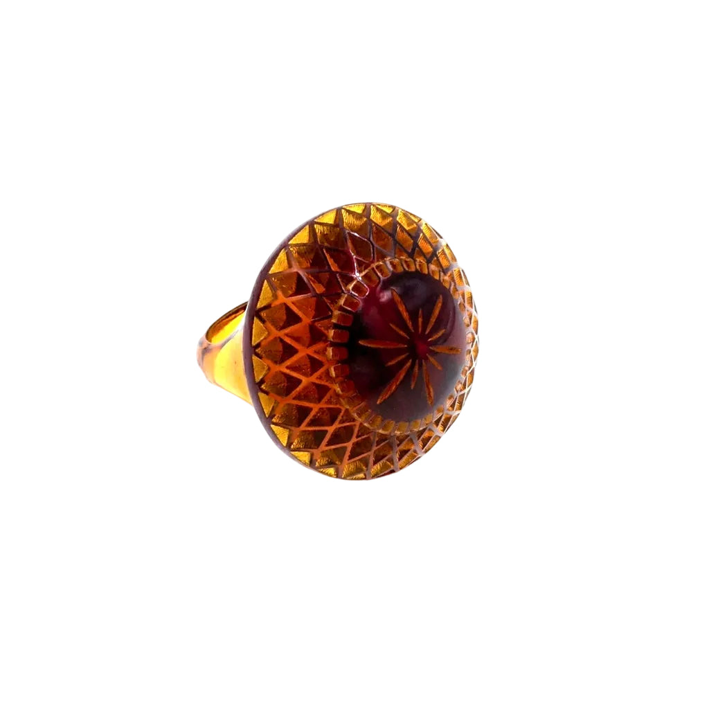 Etched Circle Ring Amber