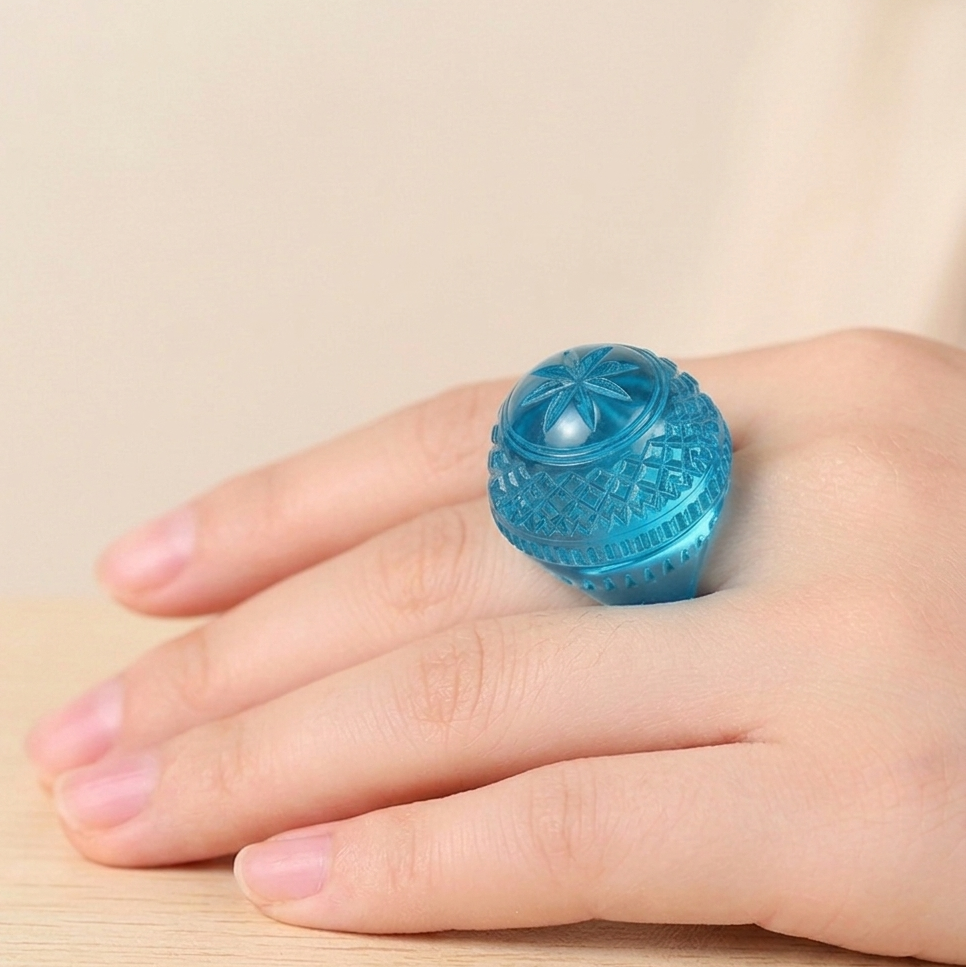 Etched Dome Ring Aqua