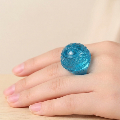 Etched Dome Ring Aqua