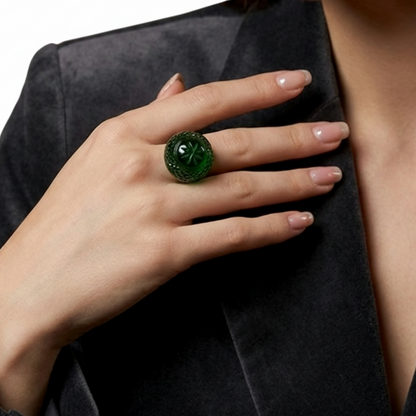 Etched Dome Ring Emerald Green