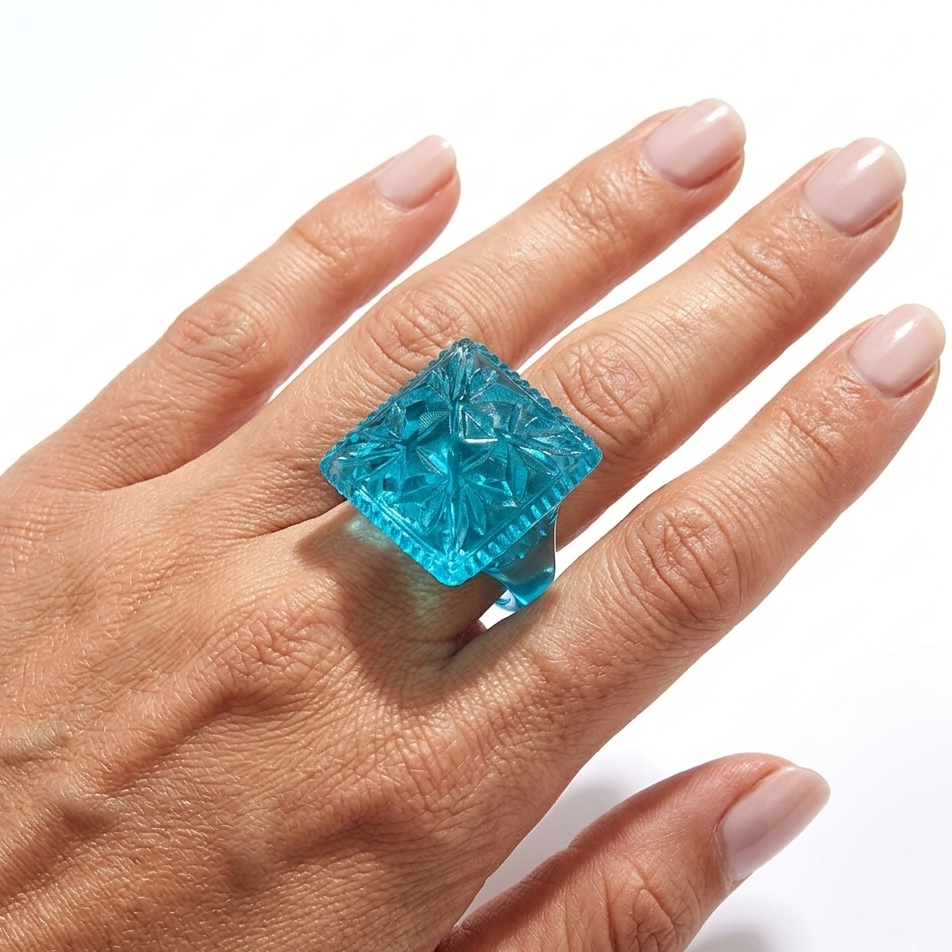 Carved Square Ring Aqua