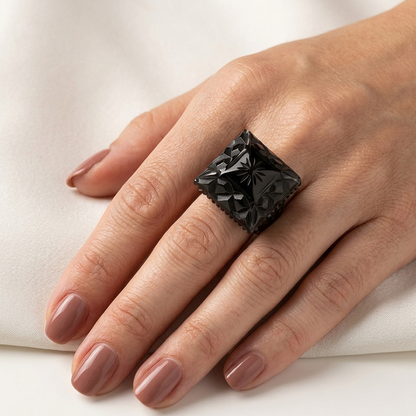 Carved Square Ring Black