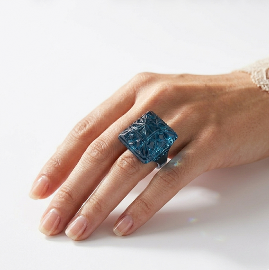 Carved Square Ring Classic Blue