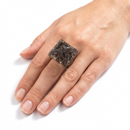 Carved Square Ring Dark Grey