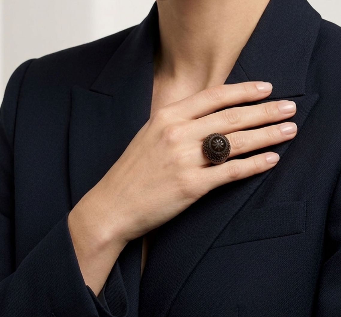 Etched Dome Ring Dark Grey