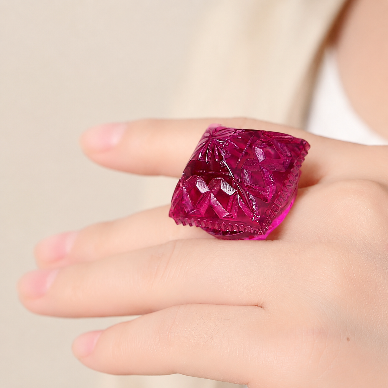 Carved Square Ring Deep Purple