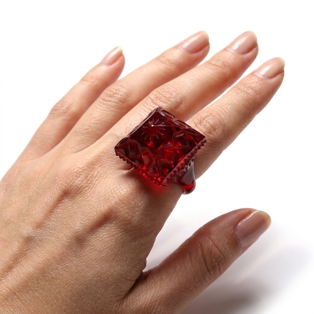Carved Square Ring Burgundy