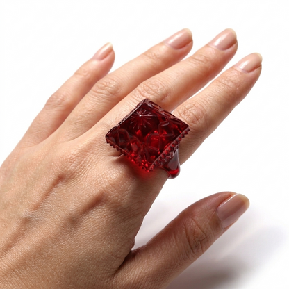 Carved Square Ring Burgundy