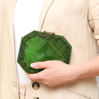 BESTSELLER Hand Carved Octagon Clutch Emerald Green