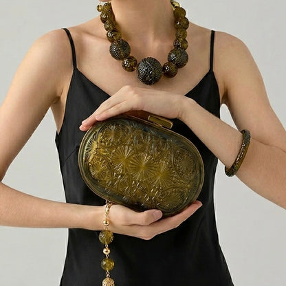 BESTSELLER Hand Carved Oval Clutch Olive