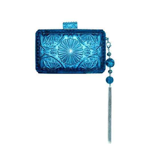 Hand Carved Rectangle Clutch Classic Blue